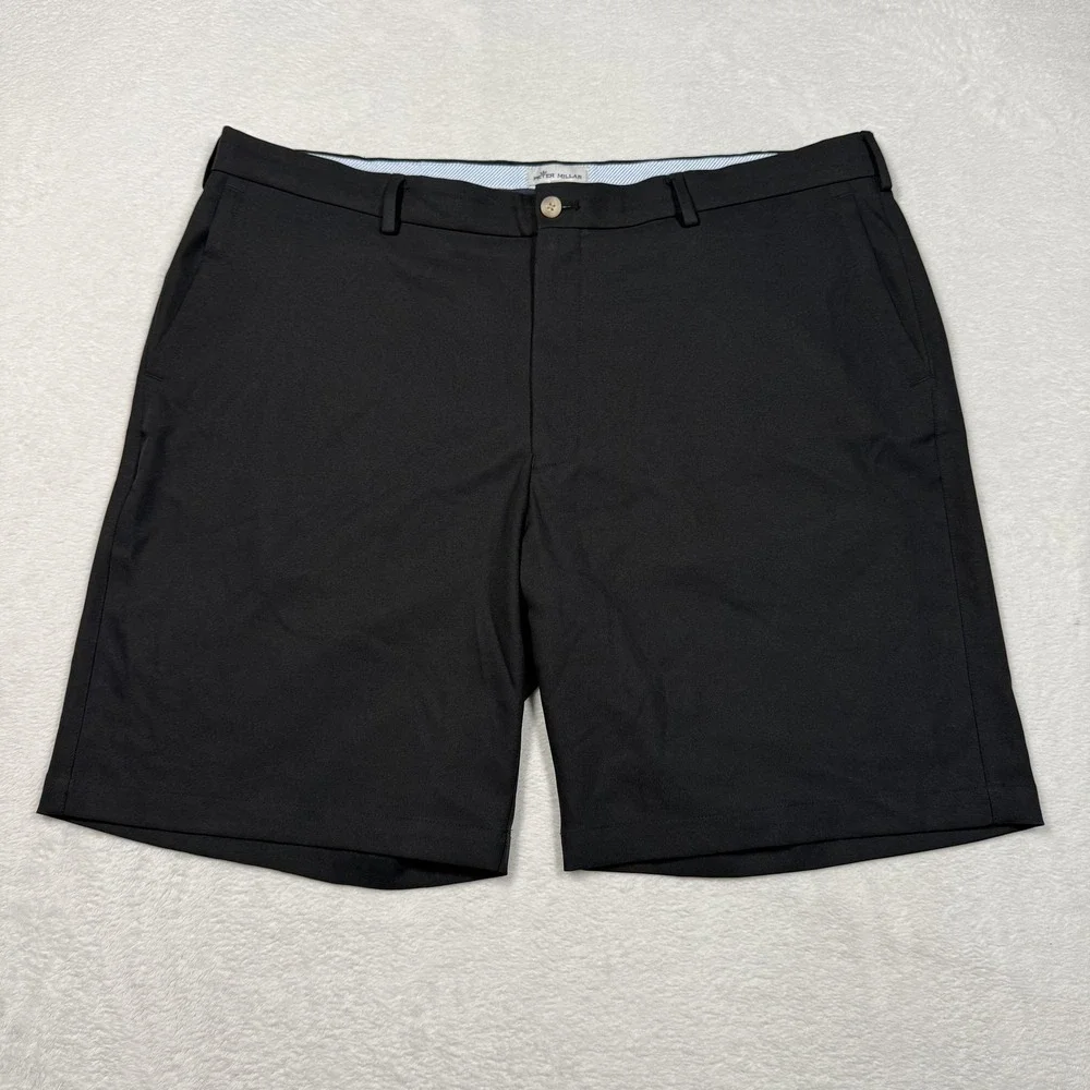 Peter Millar Shorts‎ Mens 40 Black Performance Golf Chino Flat Front Crown Logo